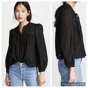 Madewell Eyelet Double-Tie Peasant Top in Black